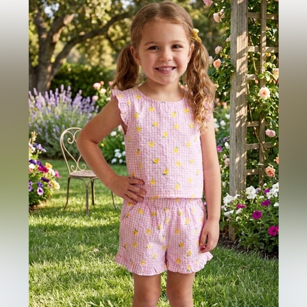 NWOT: Kids Pink Plaid Lemon Set